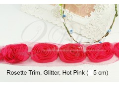 Hot pink Rosette Trim - Subtle Glitter - 5 cm - Pack of 6